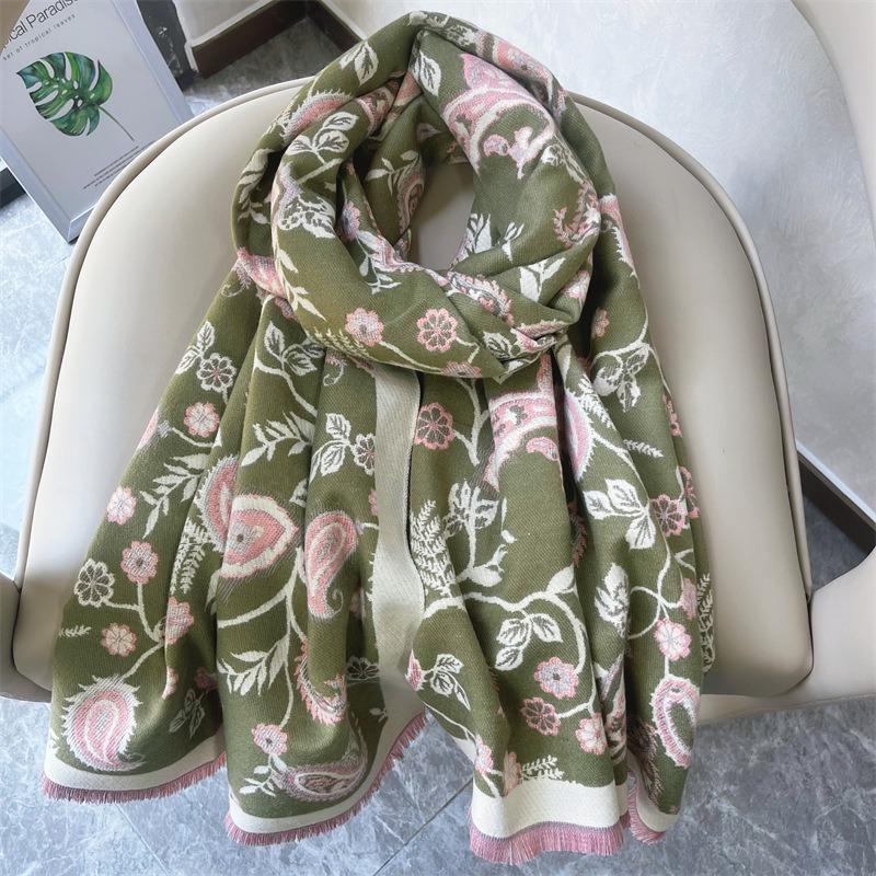 Scarf women's autumn and winter versatile long scarf imitation cashmere cashew flower shawl women's scarf