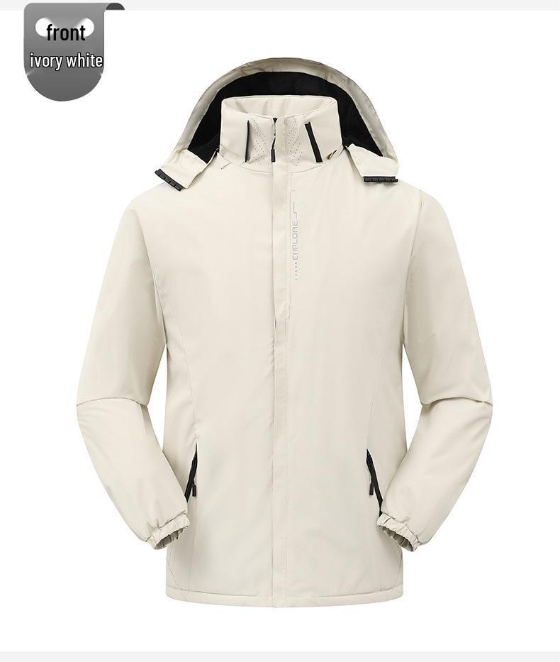 Men's Trendy Fleece-Lined Outdoor Mountaineering Jacket - Waterproof, Windproof, Plus Size Winter Coat for Couples