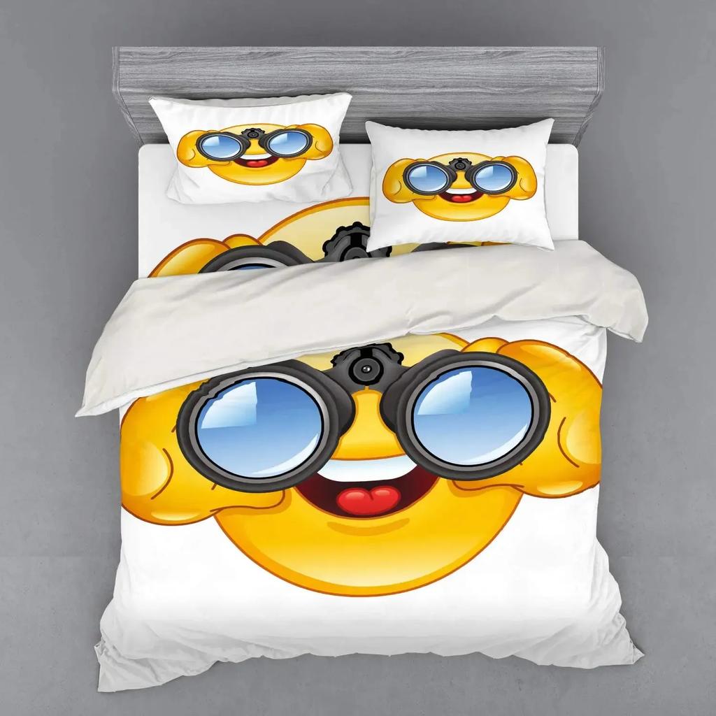 Humor Bettbezug-Set, Viele Emoticons Verschiedene Ausdrücke Alien Erbrechen Verprügelt Verliebt Vampir, Bettwäscheset King Size, Gelb