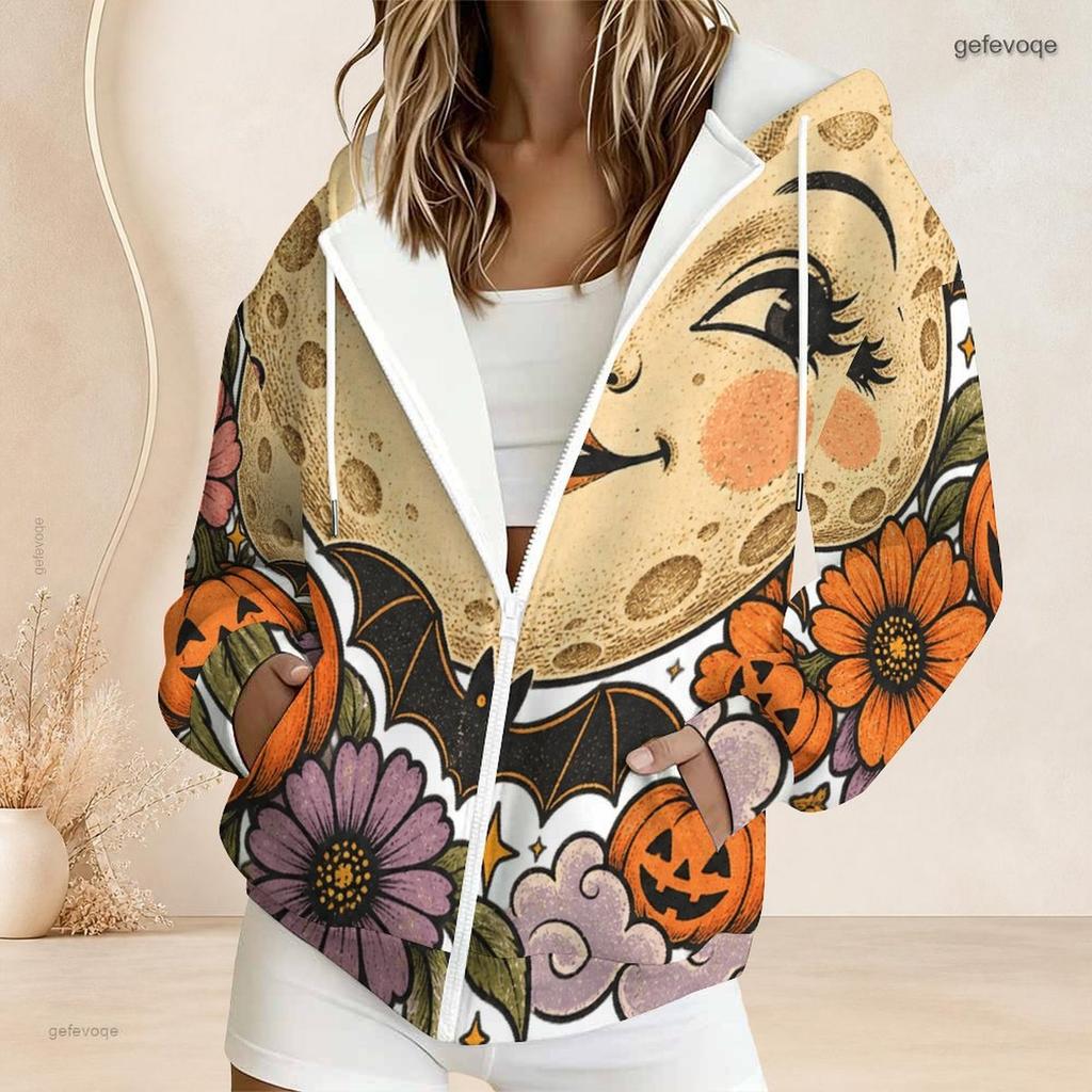 Women Plus Size Zip Up Hooded Sweatshirt Loose Long Sleeve Casual Daily Hoodie