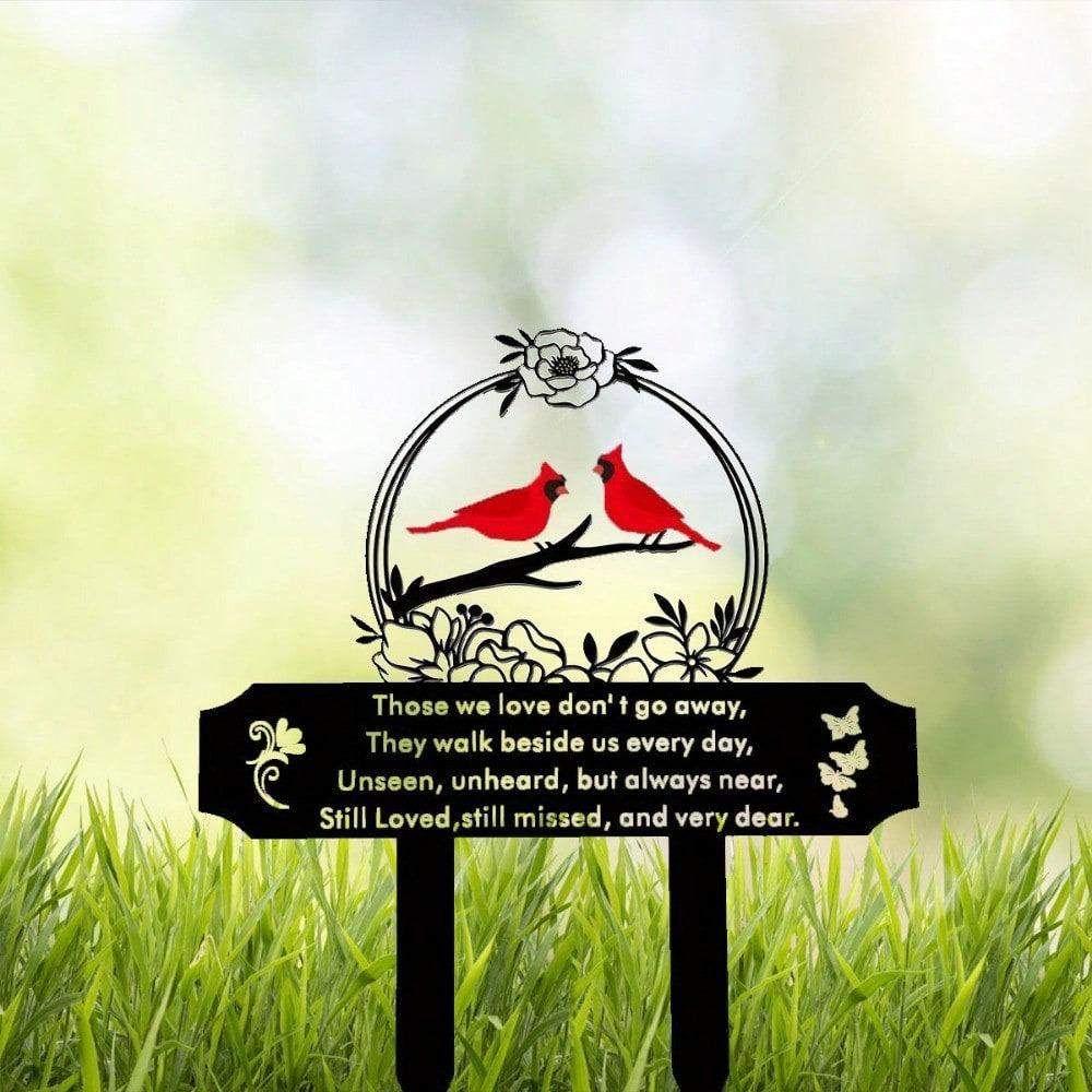 Black Metal Cardinal Memorial Stake, Garden Art Decor for Lawn, Courtyard, Outdoor Durable Plaque with Inspirational Quotes