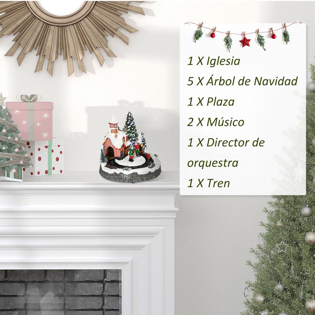 Christmas Village Christmas Scene with LED Lights and Moving Train Christmas Tabletop Decoration 20x19.5x20 cm Multicolor