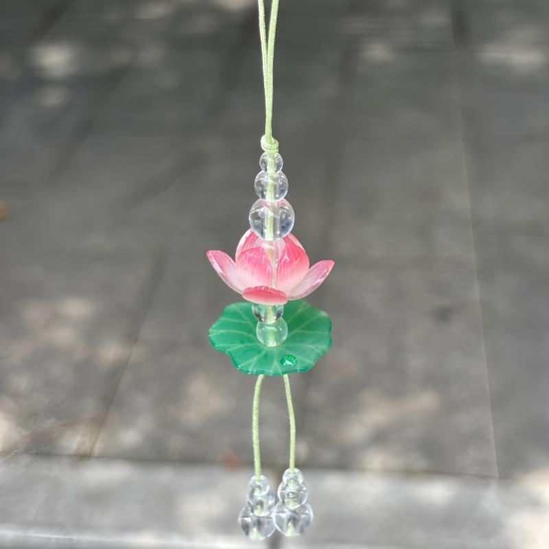 Exquisite Summer Pink Lotus Phone Charm Pendant Fashion Simulated Flower Beaded Keychain Car Ornaments For Women Bag Decoration 1