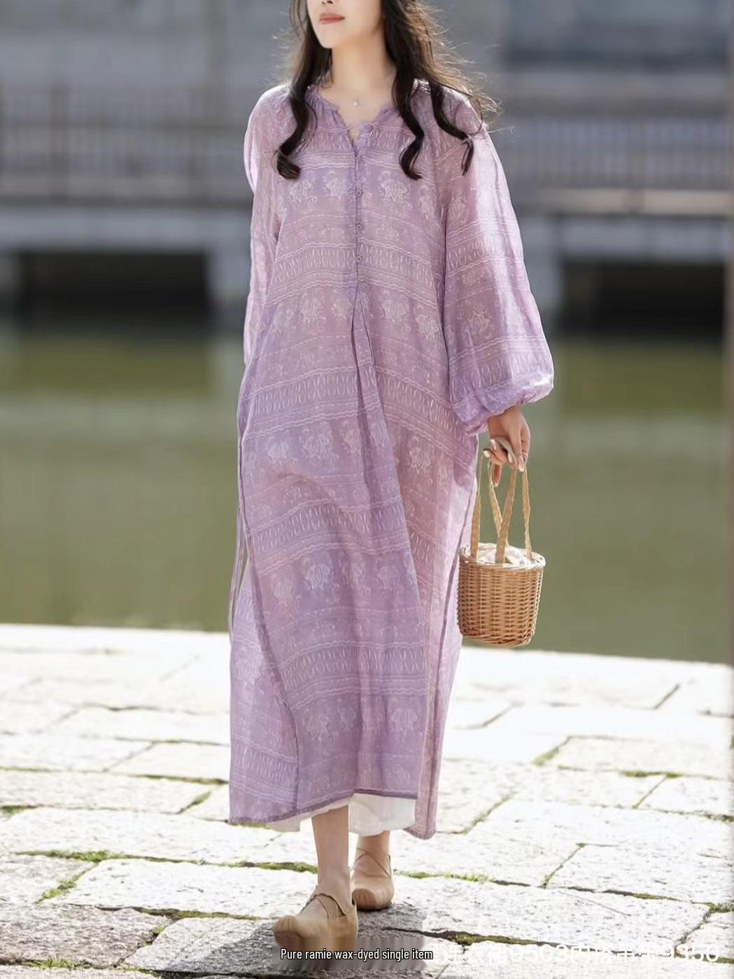 2026 Spring Elegant Linen Drawstring Slimming Long Dress One Size
