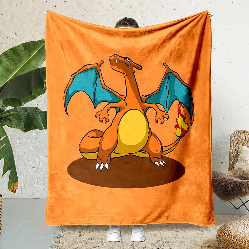 1PC Japanese Cartoon Pokemon Charizard Dragon Fluffy Soft Flannel Blanket Sofa Adult Blanket Office Lunch Break Blanket Gift