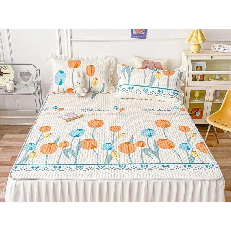 Cool Feeling Mattress Bed Skirt Bed Cover Summer Machine Washable Ice Silk Pad Household Air Conditioning Anti Slip Bed Cover