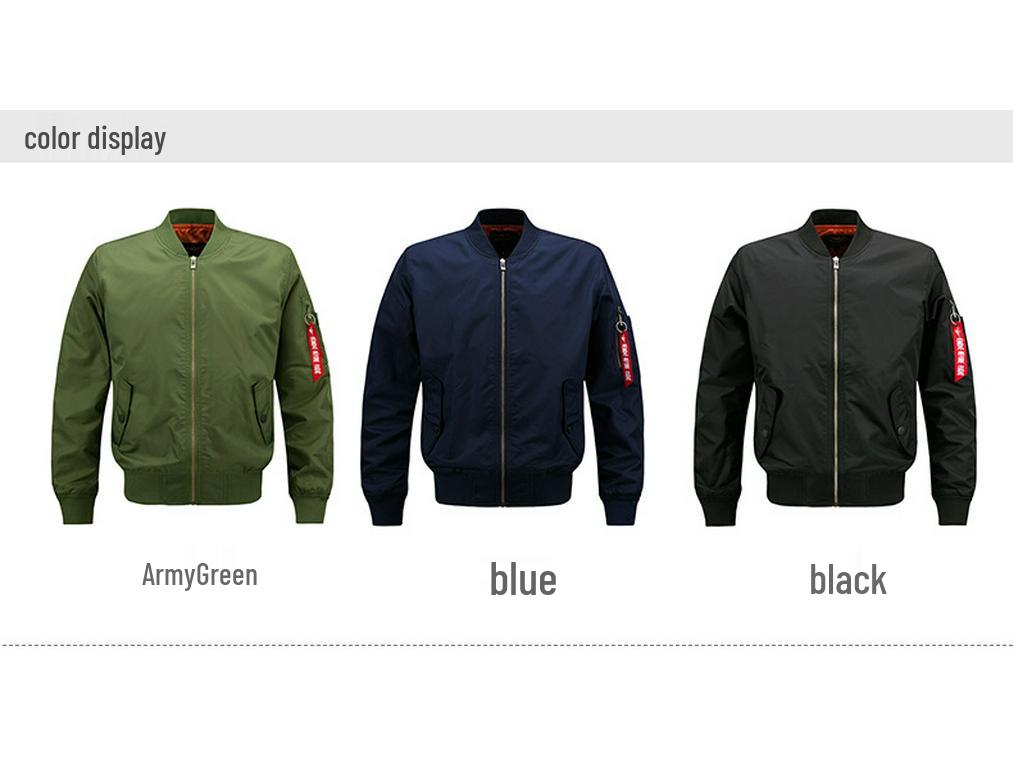 Plus Size Men's MA-1 Pilot Jacket - Sporty Stand-up Collar Casual Wear