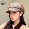 British Retro Light Luxury Octagonal Hat Children's New Autumn and Winter Plaid Splicing Newsboy Hat Fashion Painter Hat