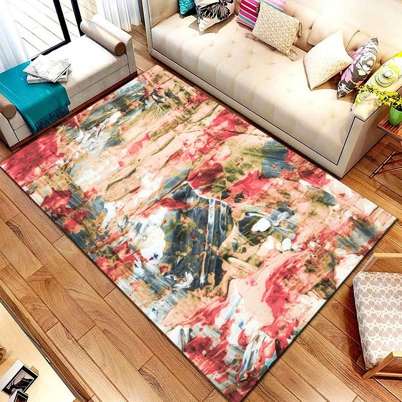

Modern Abstract Oil Painting Rug Contemporary Art Brush Stroke Print Carpet Non-Slip Washable Floor Mat for Living Room Bedroom 40X60CM