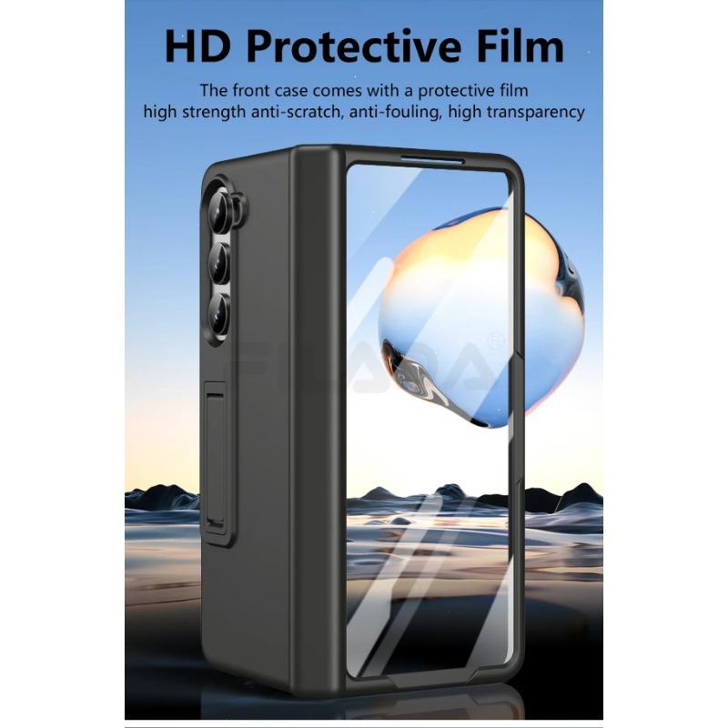 Luxuriöse Ultra Dünne Hautgefühl Halterung Hülle Faltbares Scharnier mit Gehärteter Folie Hartschalen Zubehör für Samsung Galaxy Z Fold 6 5 4 3 Ständer mit Halter