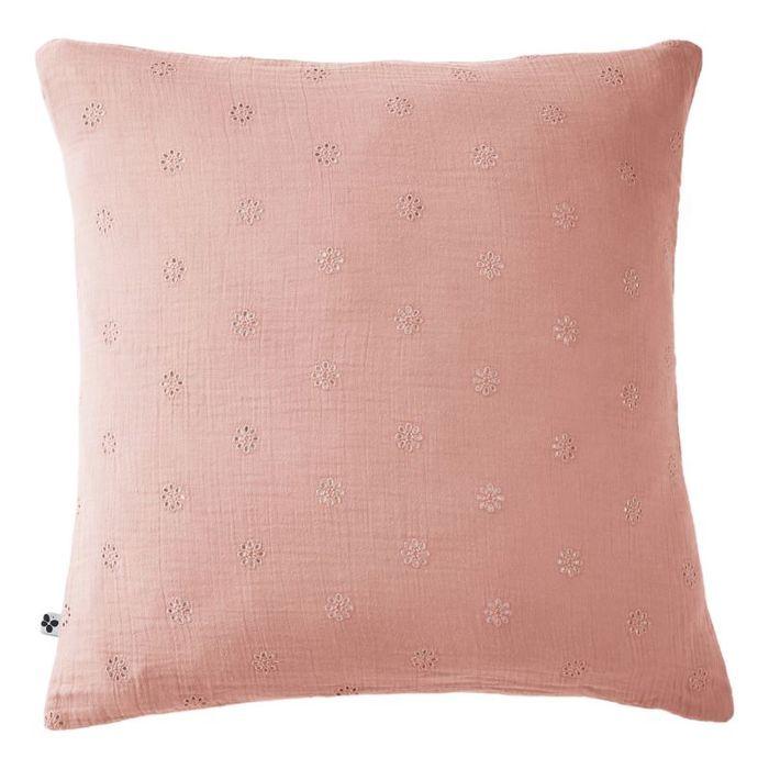 Embroidered Decorative Pillowcase "Gaïa Boho" 60 X 60 Cm &; 50 X 70 Cm "Cotton Gauze" - Gaïa Boho Peach Pink - 60 X 60 Cm