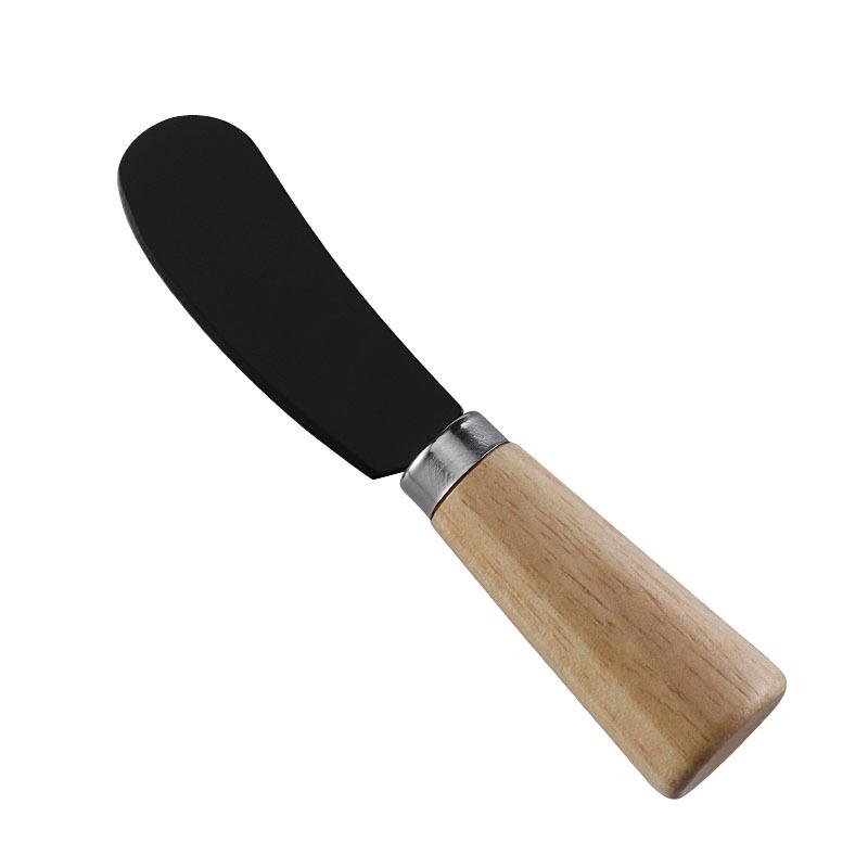 Stainless Steel Black Cheese Knife Set with Rubber Wood Handle for Butter & Pizza