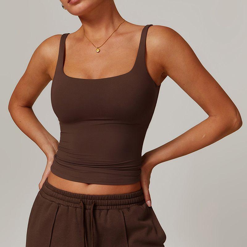 

With Chest Pad Sports Vest Women Outer Wear Summer European and American Fitness Underwear Quick-Drying Nude Feel Bra Tight Yoga Clothes Top