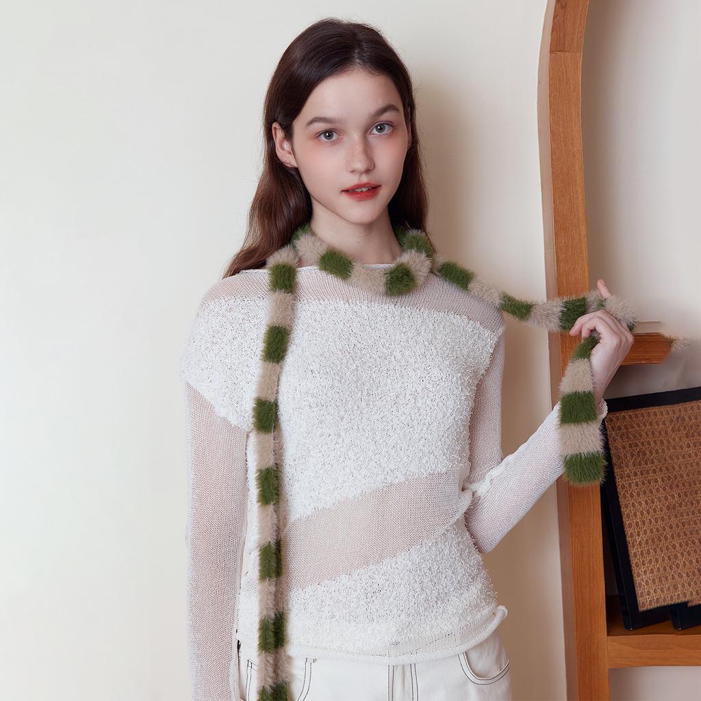 Hairy Niche Pinstriped Sausage Knitted Scarf Women's Autumn and Winter with Millennial Spice Girls Concave Scarf