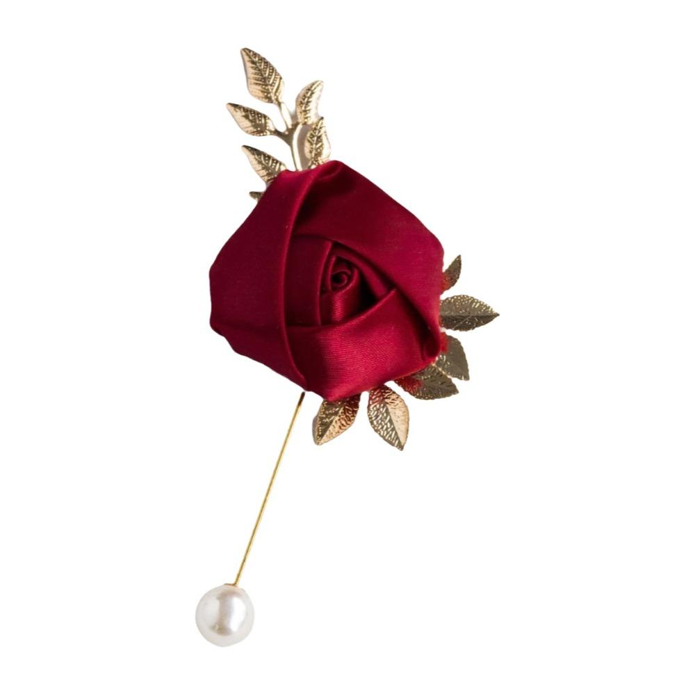 

New Imitation Pearl Groom Boutonniere Silk High-end Man Corsage Pins Wedding Boutonniere for Wedding Party Prom Decorations красный