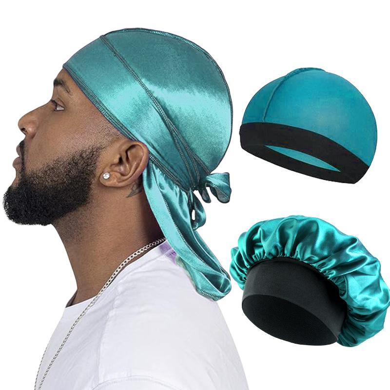 3 SZT./LOT Damski Męski Jedwabisty Durag Długi Ogon Piracki Kapelusz Elastyczny Czepek Turban Kopułkowy Unisex Bandany Do Spania Czapka Pod Prysznic Owiniecie Głowy