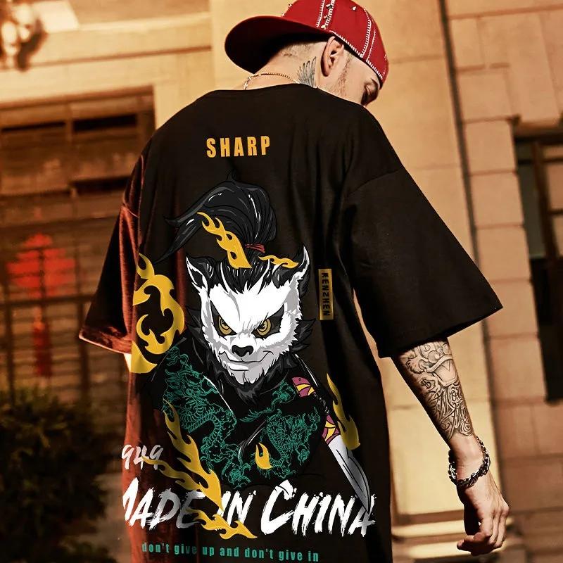 

Плюс размер Панда с короткими рукавами Модная футболка в стиле хип-хоп M