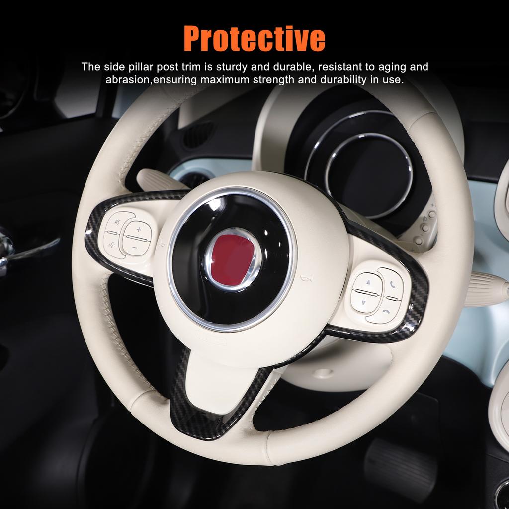 For Fiat 500 2010-2026 ABS Carbon Fiber Car Center Console Gear Shift Panel Steering Wheel Decorative Frame Sticker Accessories
