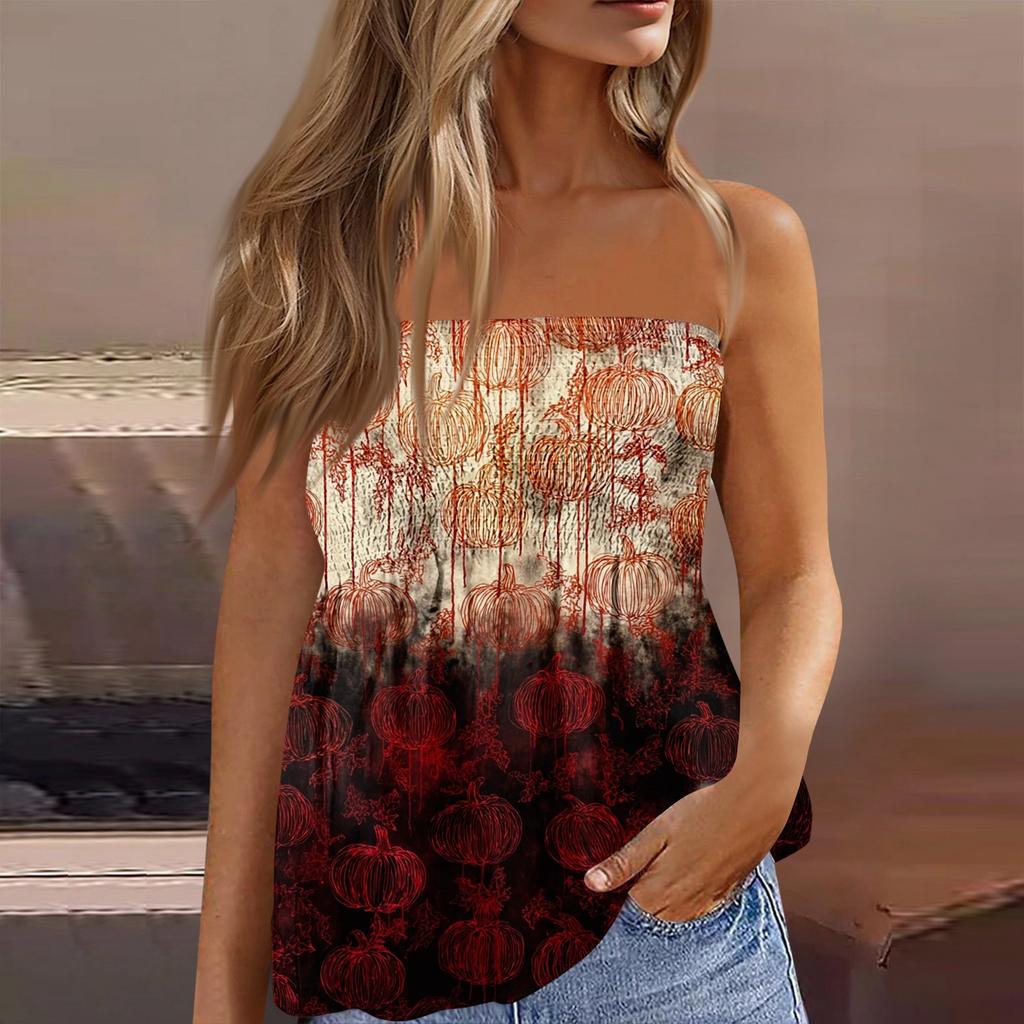 Tube-Tops für Damen, süßes, sexy, schulterfreies, ärmelloses T-Shirt mit Aufdruck