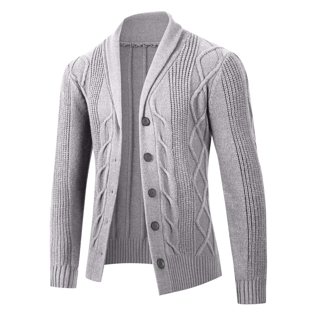 Herr Enfärgad Kofta Knäppt Stickad Ledig Mode Revers Tröja