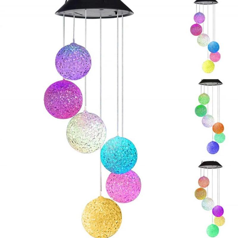 Solar Powered Wind Chime Ball Wind Chime Light LED Rainbow Gradient Outdoor Courtyard Decoration Pendant Light