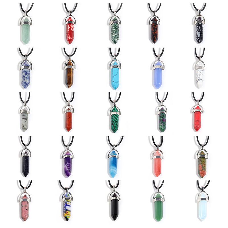 1Pc Hexagon Pillar Stone Necklace Bullet Pendant Choker Necklace Fashion Jewelry Gift