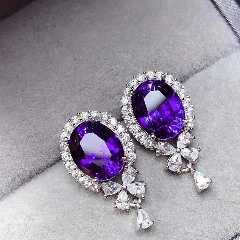 

2024 Европейские и американские серьги-пусеты из фиолетового циркона с микропаве, с серебряным стержнем - Элегантные и милые