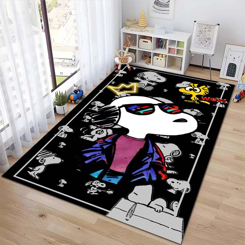 Rug with a Snoopy cartoon print, non-slip and stain-resistant, perfect for home decoration and as a gift for friends and family.