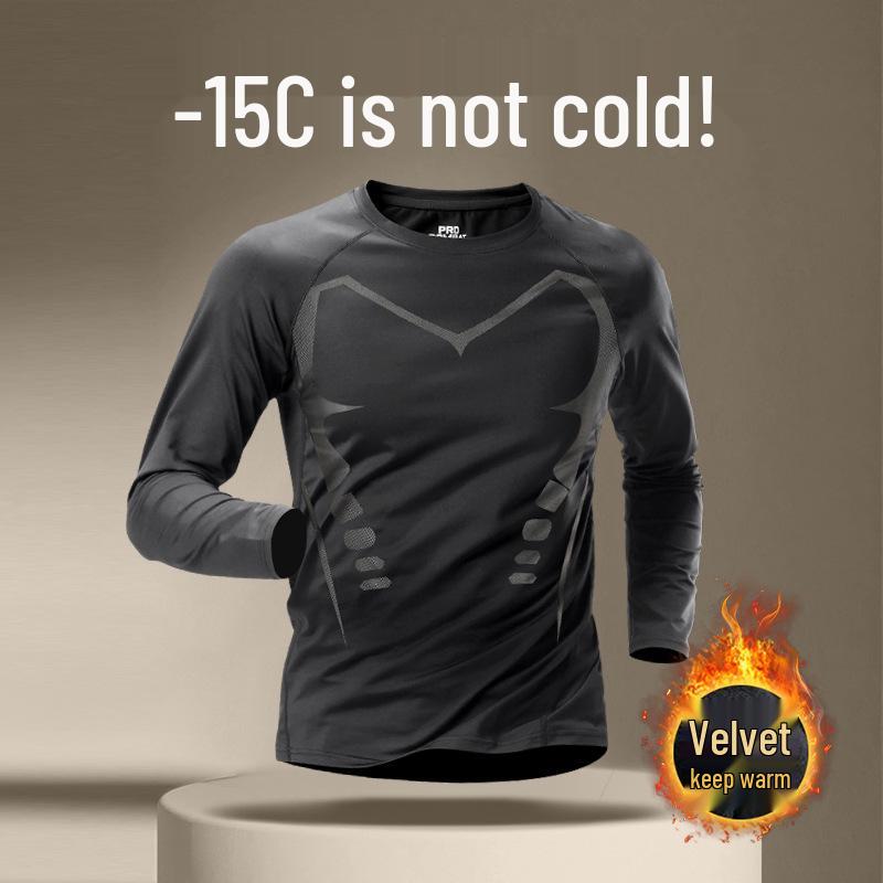 

Men’s Quick-Dry Long-Sleeve Winter Running T-Shirt, Plus Velvet Warm Base Layer, Fitness Training Top 4XL [Recommended 180-200 lbs]
