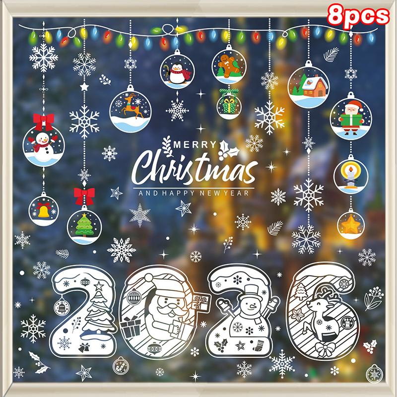 Naklejki Merry Christmas, Noworoczne białe płatki śniegu naklejki elektrostatyczne, Święty Mikołaj, Renifer, Bałwan naklejki na okno