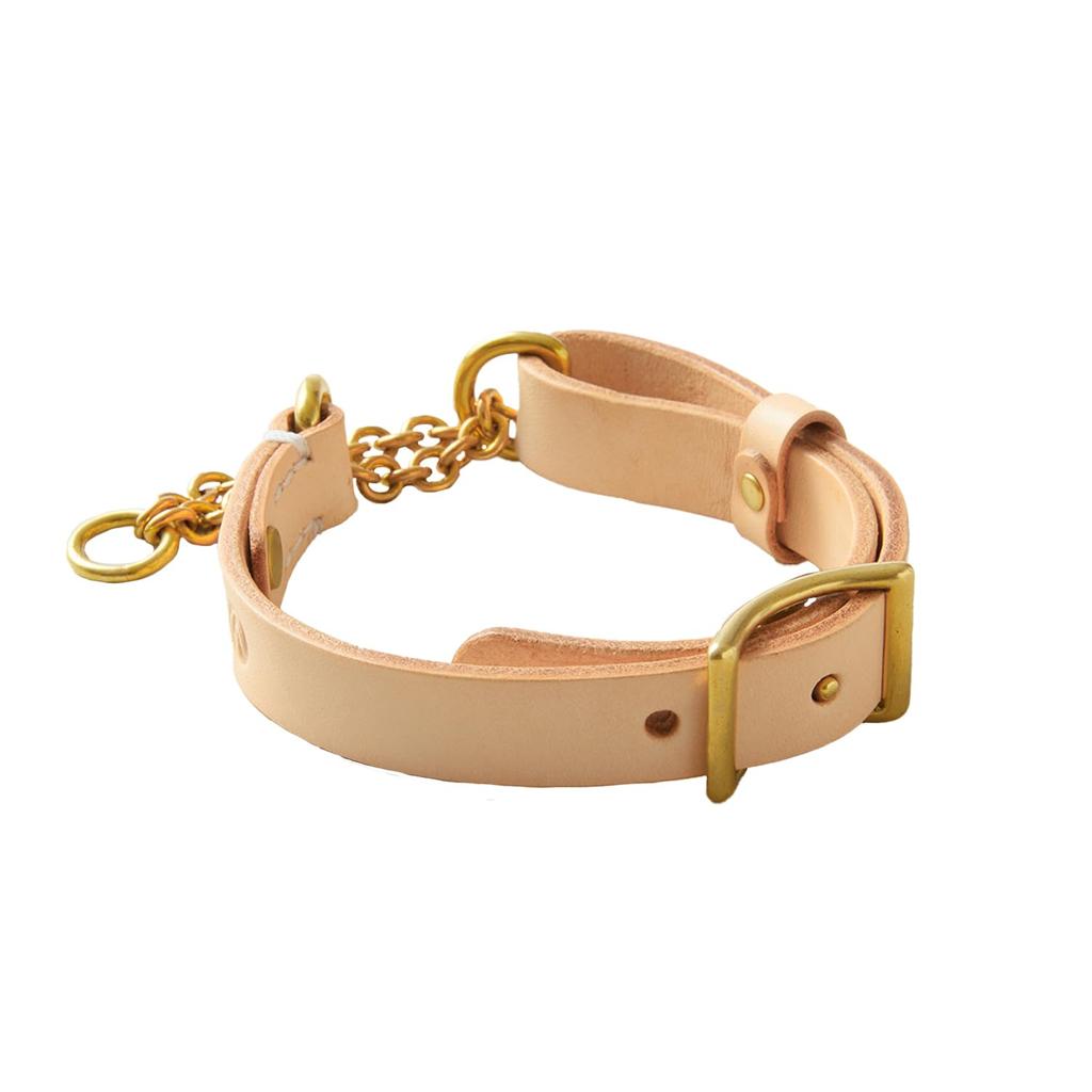 we original Leather Half Chain Collar Natural for Large Dogs GOOD MANNERS DOG SERIES - (L) /