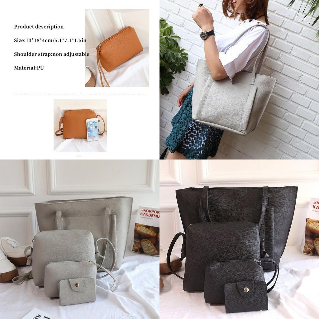 Stylish Lychee Pattern Shoulder Bag Set For Women With 4 Pieces
