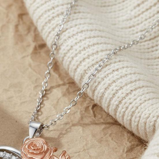 Heart And Rose Necklace Women Faux Gem Red Heart Pendant Necklace Jewelry Gift for Wife Girlfriend Birthday Anniversary Valentine's Day