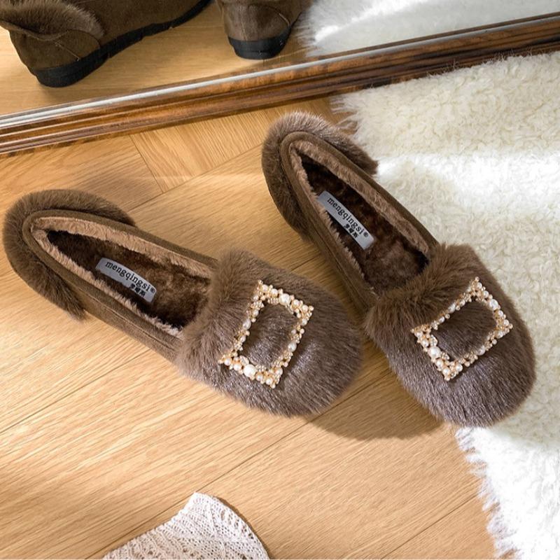 Fashion Thick-Soled Fluffy Shoes For Women'S Velvet Warm Rabbit Fur Cotton Shoes Non-Slip Comfort Women'S Shoes Zapatos De Mujer