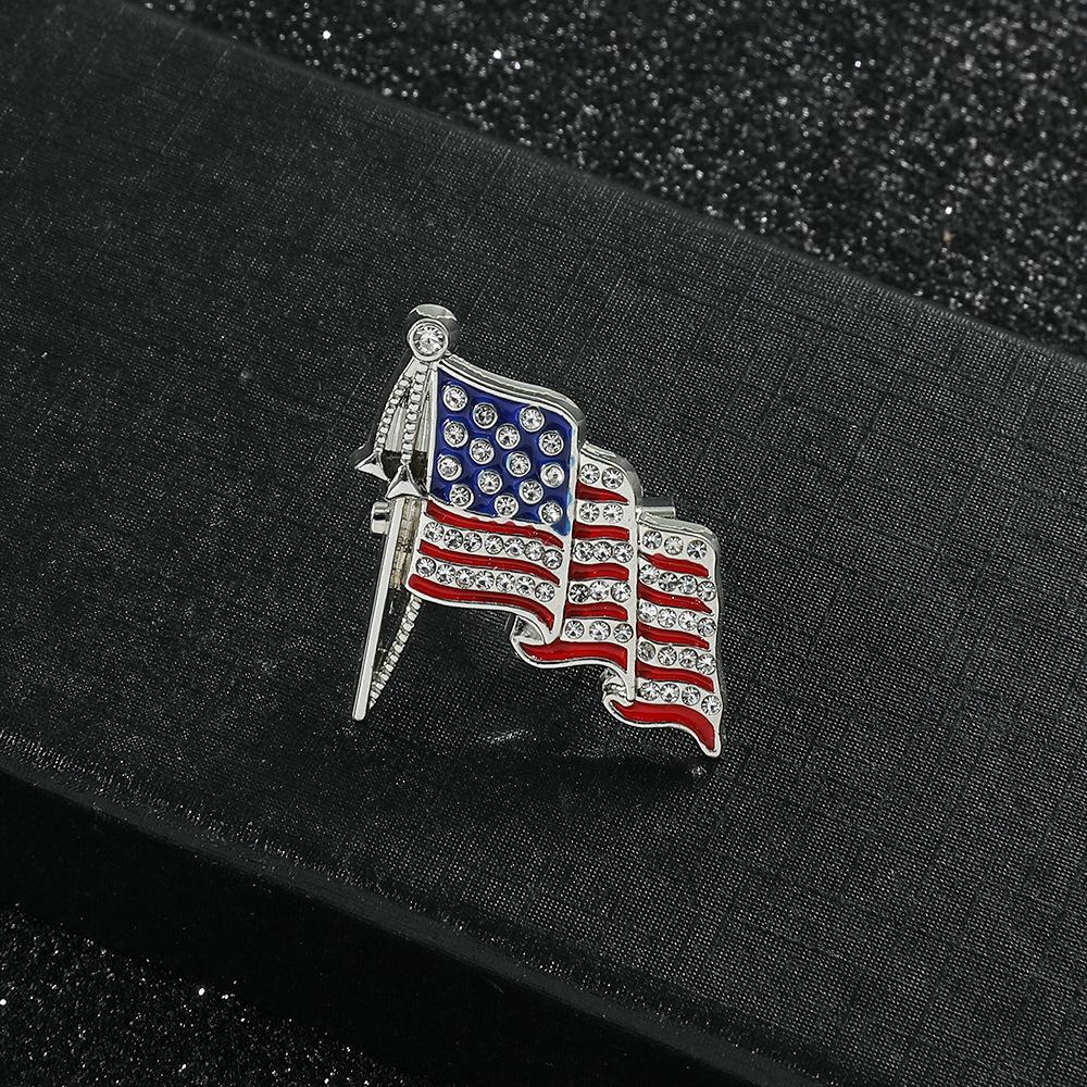 Popular American Flag Brooch Independence Day Flag Metal Badge Alloy Drip Diamond Lapel Pin