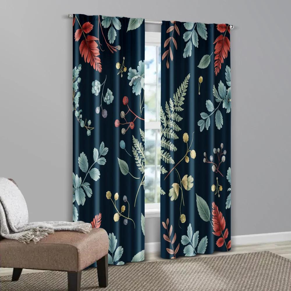 Set Of 2 Contemporary Curtains Boho Nature Leaf Versatile Polyester Without Rod All Seasons Perfect Bedroom Living Room Curtain For Made