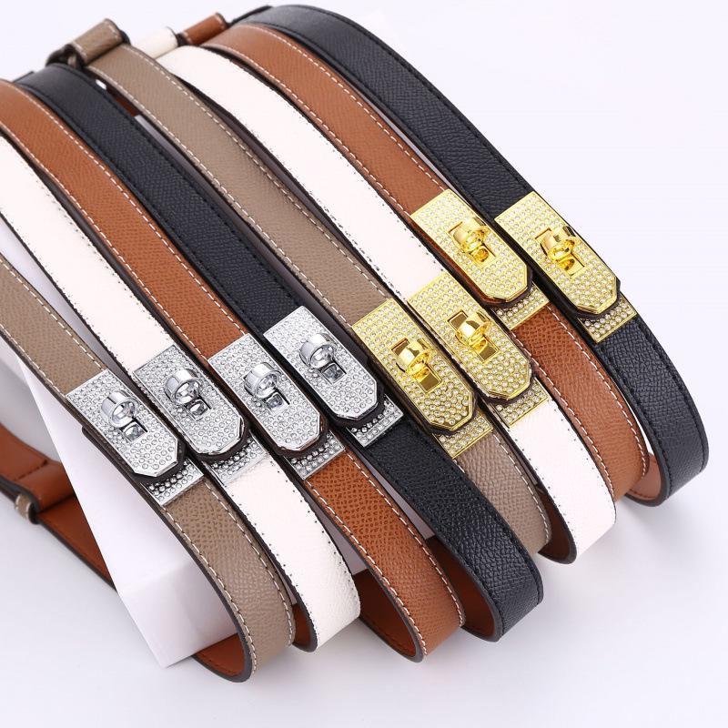 Cintura da Donna Kelly con Strass e Doppia Fibbia in Pelle - Versatile, Decorativa Fascia in Pelle di Mucca