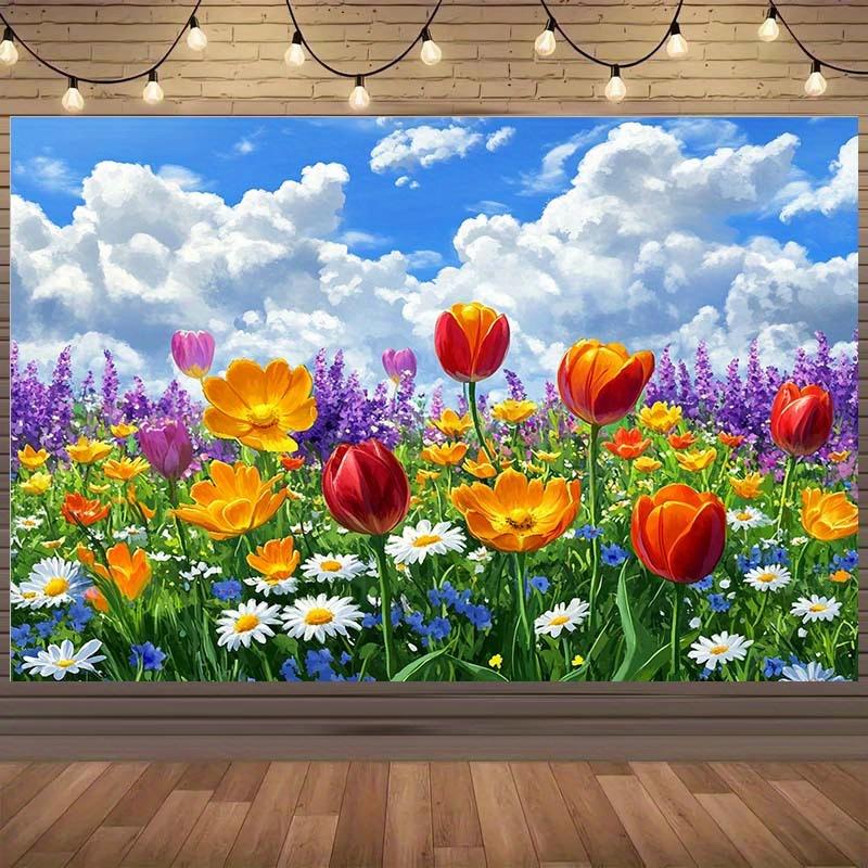 1pc Vibrant floral meadow - Party backdrop/Nature-inspired decor/Durable walls, floral decorations