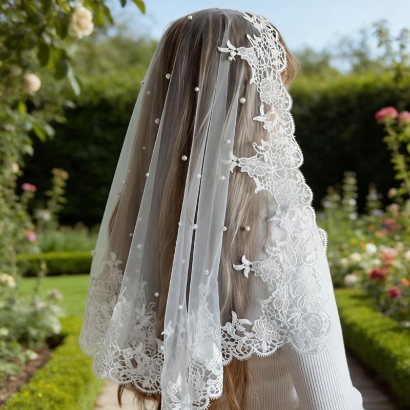 Elegant Russian Bridal Veil Scarf with Cultural Design for Themed Parties Festival Event Polyester Fabric Headcover
