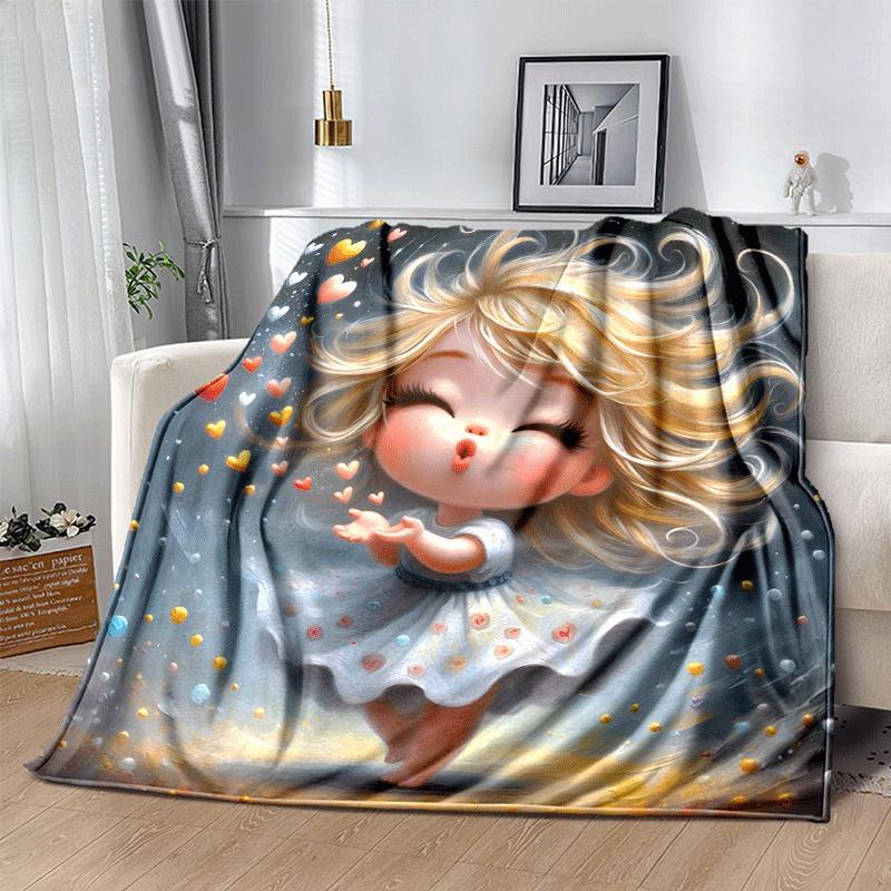 1pc Love Printing Lightweight Flannel Blanket, Comfortable and Warm Blanket, for Camping Sofa Bed and Couch Office, in All Seasons