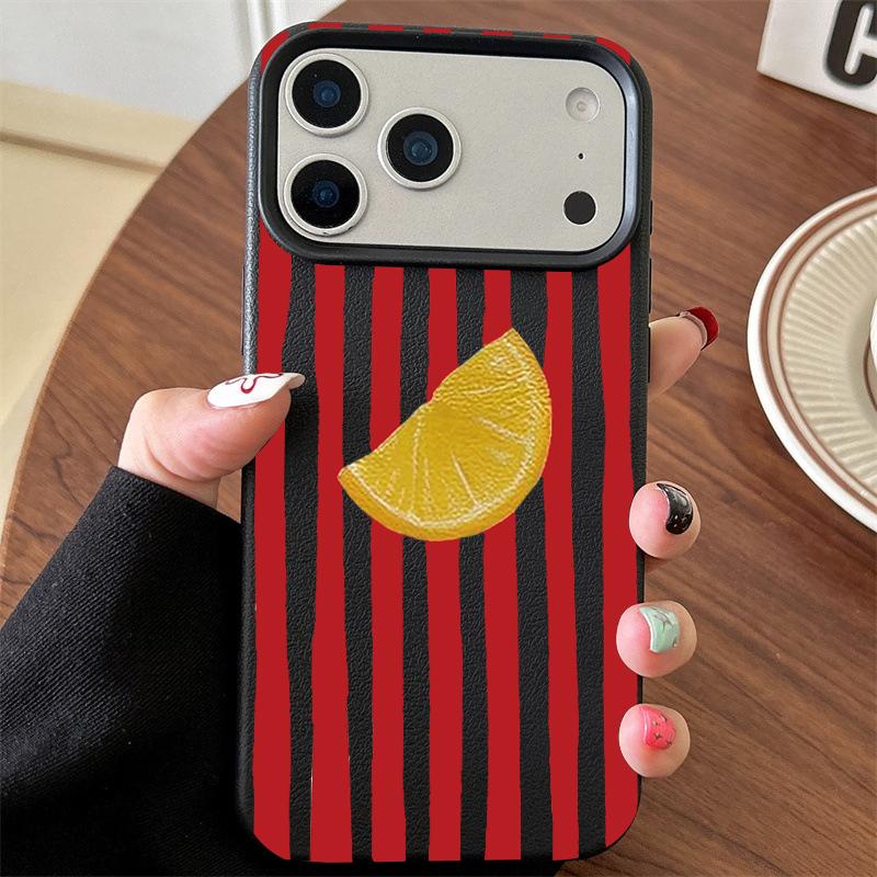 Red-striped Orange Soft Phone Case For IPhone 17 Air 13 Pro 13 12 11 14 15 16 17 Pro Max ShockProof Lichee Pattern Silicone Case