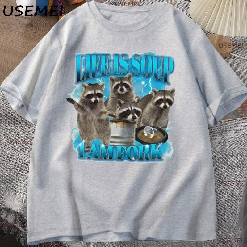Funny Raccoon Tshirt Unisex Unisex Life Is Soup I Am Fork T Shirt Raccoon Vintage Graphic Tee Animal Lover Tshirt Streetwear Tops