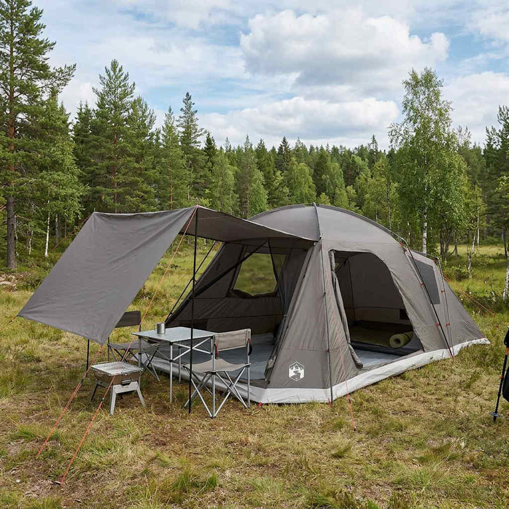 Cabin Tent with Roof Brown and Gray 12 Person Polyester and Steel