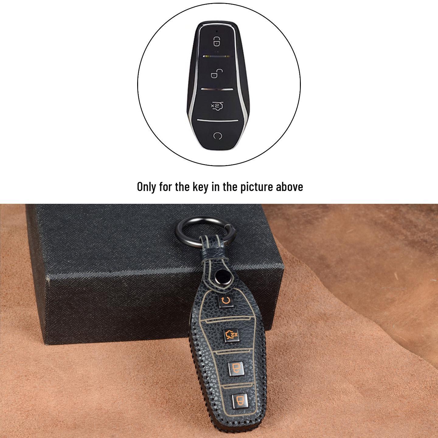 

BYD Genuine Leather Key Case for Dolphin, e2, Seagull, Han, Song Pro, Yuan Plus, Qin Plus DMI, Destroyer, Tang - Snap Button Closure