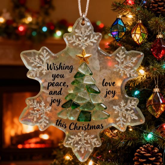 Snowflake-Shaped Sea Glass Christmas Tree Ornaments Coastal Inspired Seaglass Keepsake for Christmas Tree Hanging Decoration