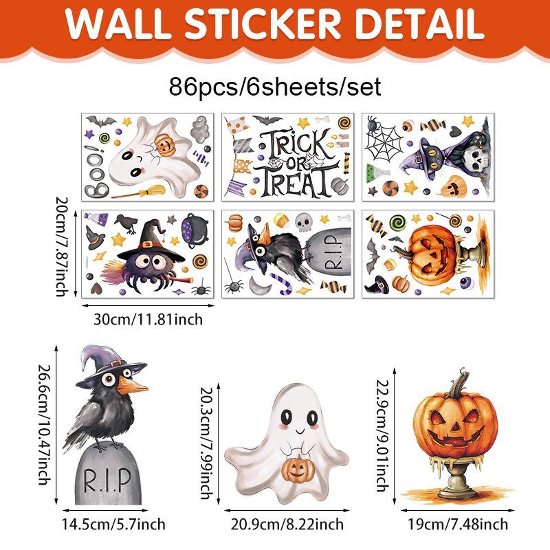 Cross-border new Halloween white ghost glass window decorative window sticker bat pumpkin window decal