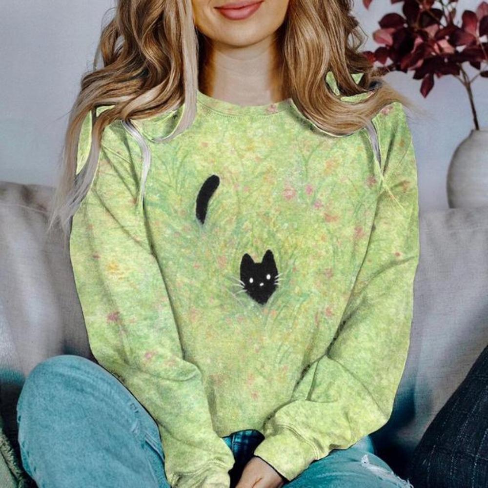 

Мультяшний дизайн принт кота Жіночі світшоти та худі з довгим рукавом Блузка Графічні худі Жіночий одяг Оверсайз топ Повсякденний 8XL