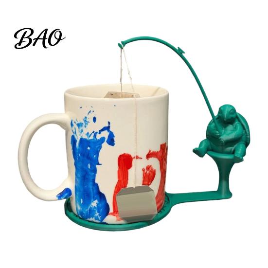 Hamster Coaster Fishing Animal Tea Bag Holder, 3D Printed Heat-Resistant Coaster, Accessory for Turtle Cup and Coffee Mug, Gift Lovers & Enthusiasts