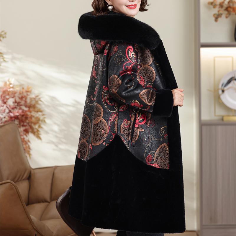 Nositelný z obou stran Dámský dlouhý kabát z umělé kožešiny pro ženy středního věku ve velkých velikostech Zimní svrchní oděv s kapucí Elegantní Hřejivá silná kožešinová bunda pro ženy Oblečení