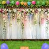 2D Pastel Flower Backdrop with Sheer White Curtain Background Cloth